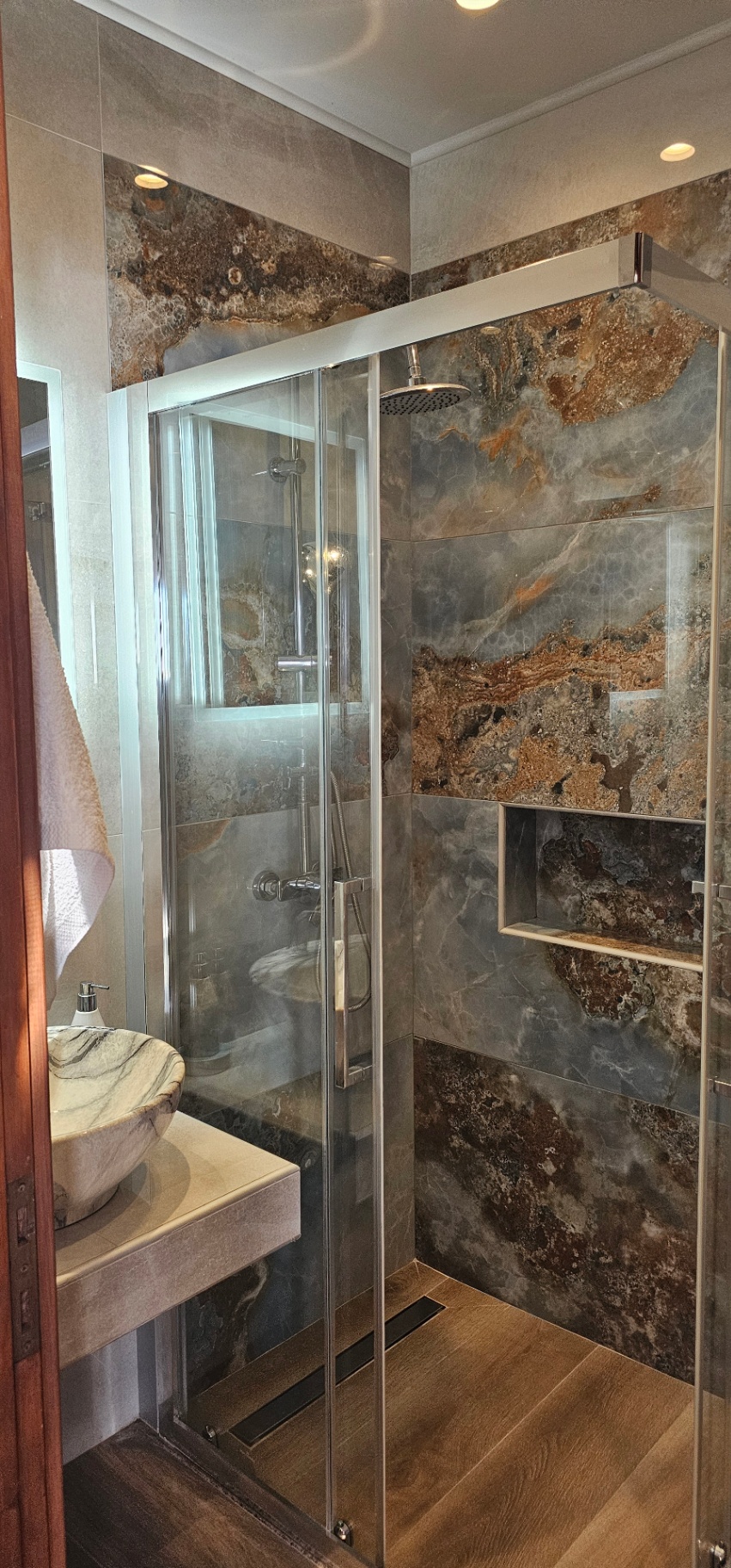 Marble walk-in shower